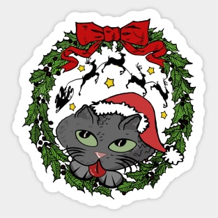 Santa Hat Cat Christmas Wreath Sticker